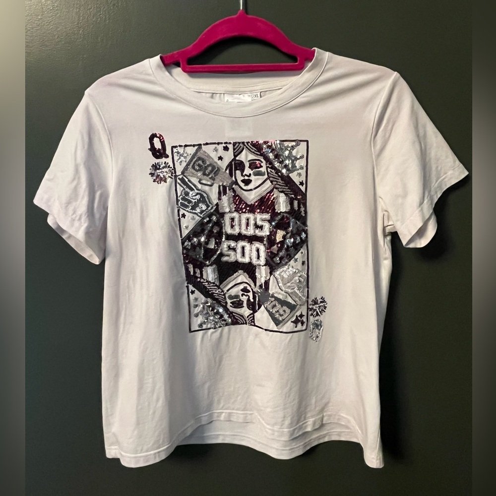 QUEEN OF SPARKLES White and maroon cheer tshirt